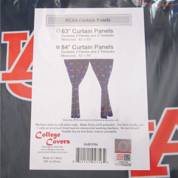 College Covers Auburn Tigers 84" Curtain Panels With Tie Backs Alabama Team - Picture 2 of 8
